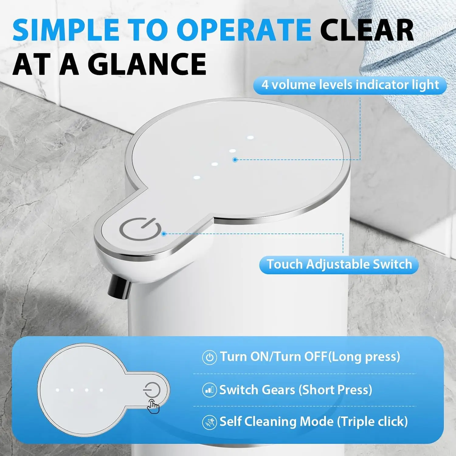 New 380ml Capacity Low Noise Light Display 4-Levels Adjustable Foam/Liquid Modes Electric Automatic Smart Sense Soap Dispenser view 2
