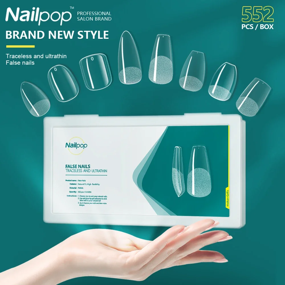 Nailpop 552pcs PRO Length/Medium/Short False Nails Press on Tips for Extension Artificial Nails with Designs Nail Accessories