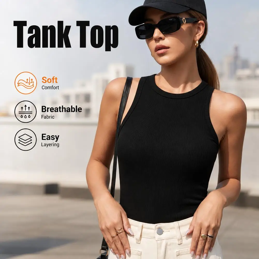 Summer New Women Vest Solid Sexy Sleeveless Top Tank Fashion Streetwear Casual Slim Lady Versatile O-Neck Tank Knitted Clothing