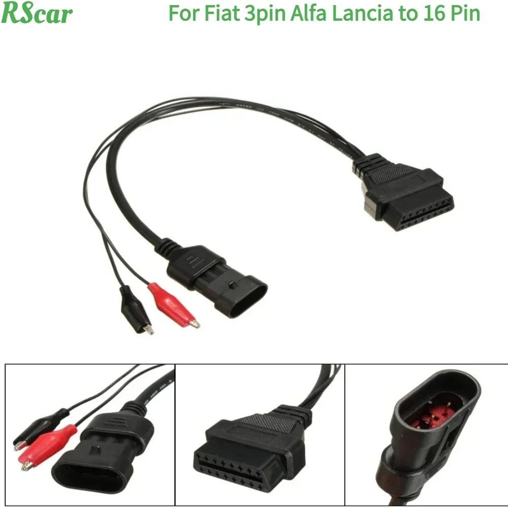 Extensão do carro Diagnóstico Conector Cabos, Ferramenta Cabo Adaptador, 3 Pin, 16 Pin, Fiat, 3 Pin, Lancia, Alfa Romeo, OBD2, Novo