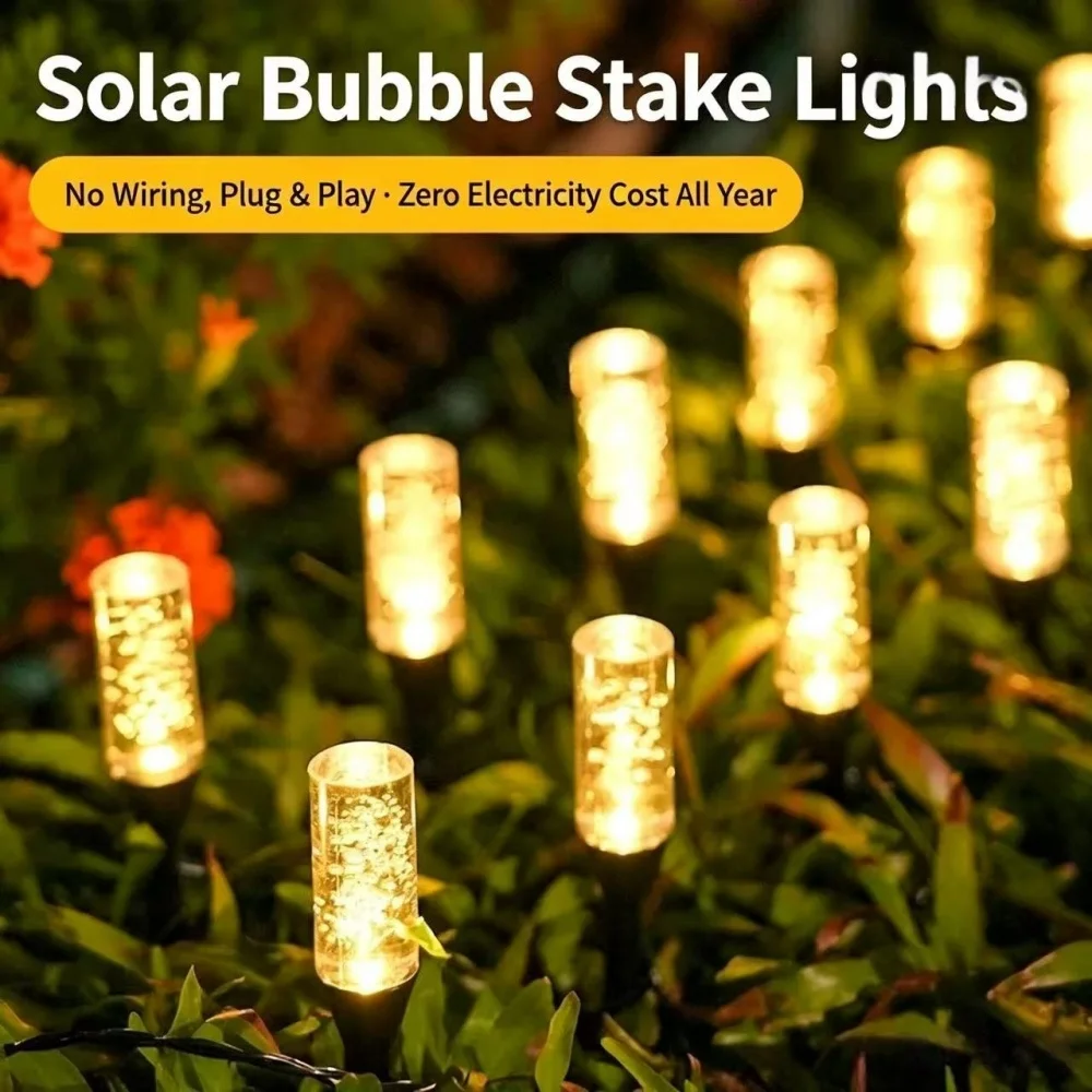Outdoor Solar Powered Crystal Stake Light 10/20 LED Garden Lamp Waterproof Landscape Path Light for Lawn Wedding Party Decor