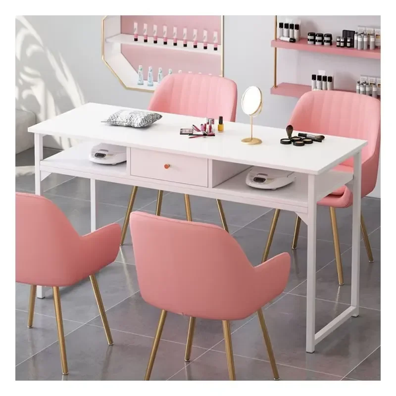 Deluxe Double Nail Table Set Simple Economical Manicure Desk with Chair Popular Salon Furniture Wholesale