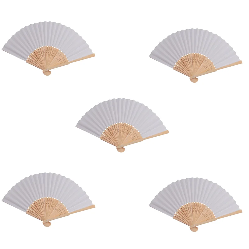 Promotion!250 Pcs/Lot White Folding Elegant Paper Hand Fan Wedding Party Favors 21Cm(White)