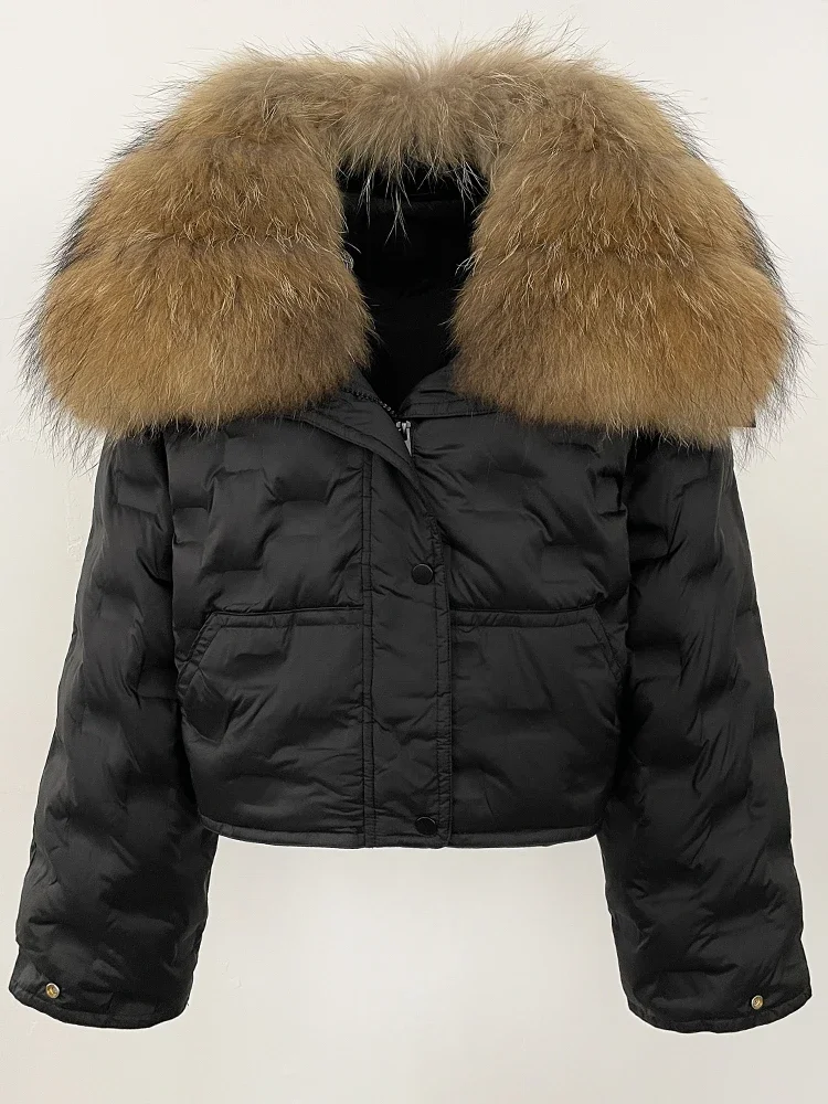 

2025 Thickened Warm Fluffy Real Fox Fur Puffer Jacket Women Short Long Sleeve White Duck Down Coat Female New Winter Clothing