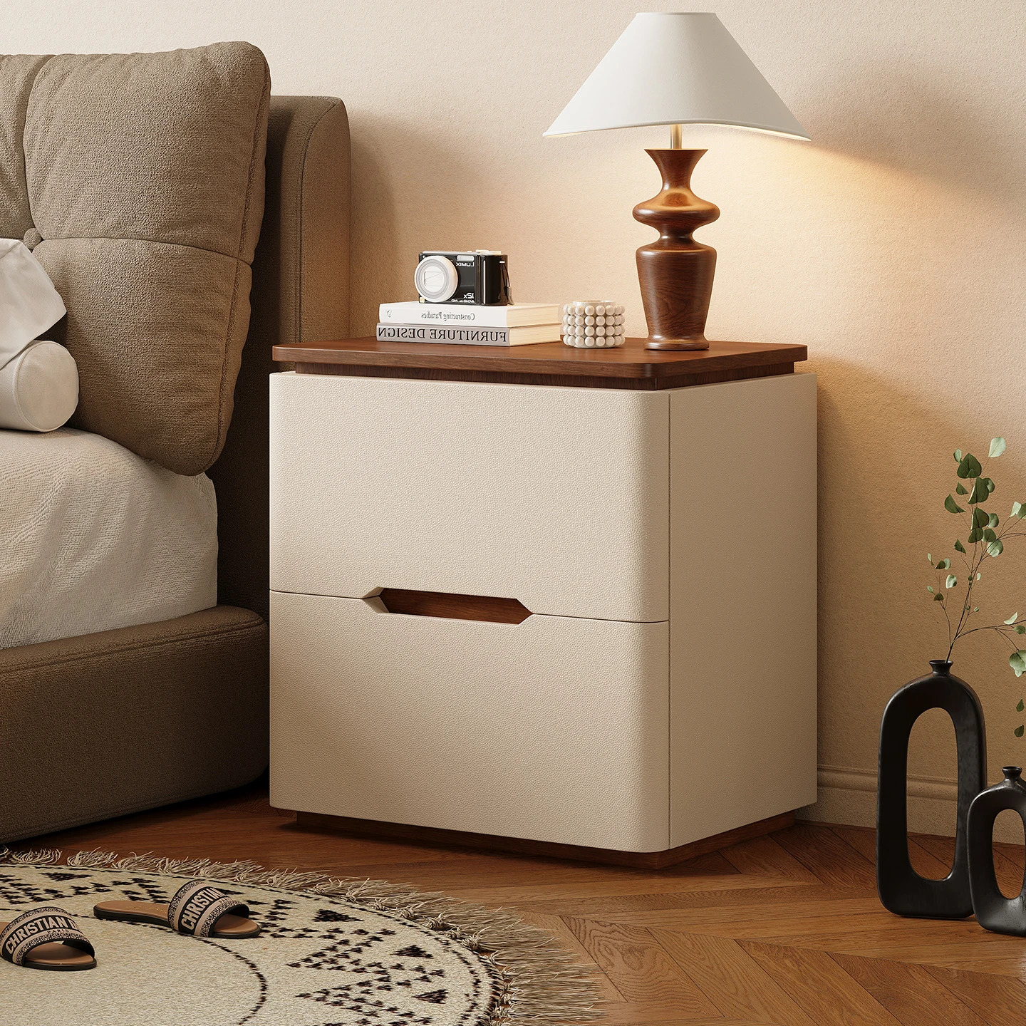 Bed Side Tables Bedroom, Night Stand with Drawers & Hidden Handle, Full Floor Cabinet Legs for Study, Living Room