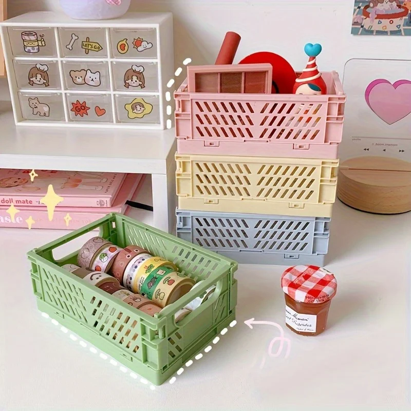1Pc Foldable Mini Desk Organizer Box - Compact, Space-Saving Design, Polished Finish for Tidy Student Workspaces