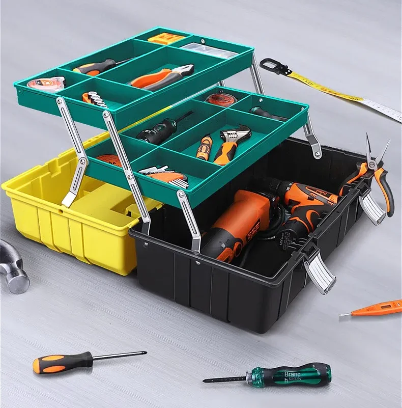 AIRAJ Three layer folding toolbox, multifunctional maintenance, portable electrical box, hardware storage box