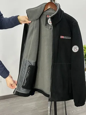 

Thiened Fce Lined Men's Jaet Warm Outerwear Double Layer Cotton Coat Faionable Urban Sle Stand Collar Regular Length