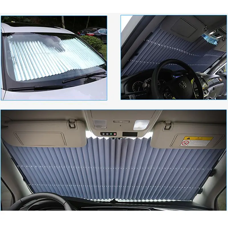 Cortina retráctil con protección Uv para coche, parasol automático, se adapta a la ventana delantera, parabrisas, Visor solar grande, Protector de