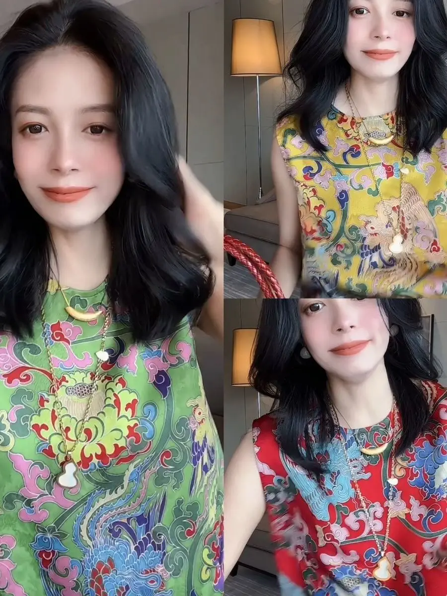 Nouveau chinois Sle industrie lourde Faion gilet haut imprimé tendance nationale rétro haut de gamme Aosphère femmes irt coréen lâche...