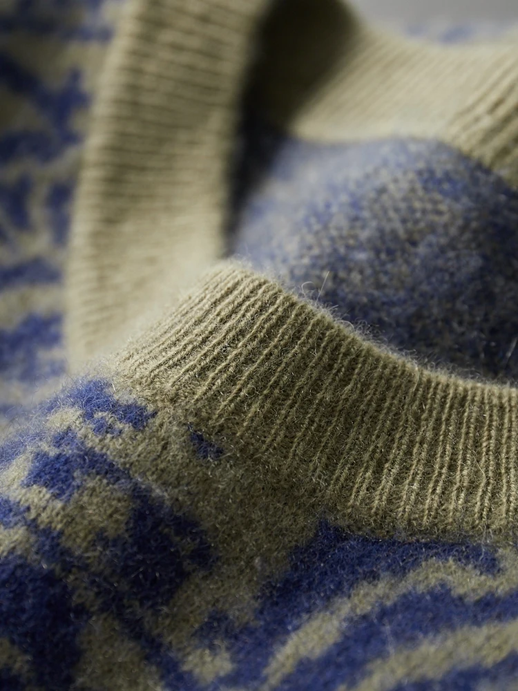 

TLOML Men's 100% Merino Wool Knitwear O-neck Jacquard Thicken Pullover Autumn Winter Comfy Soft Warm Casual Cashmere Knit Tops