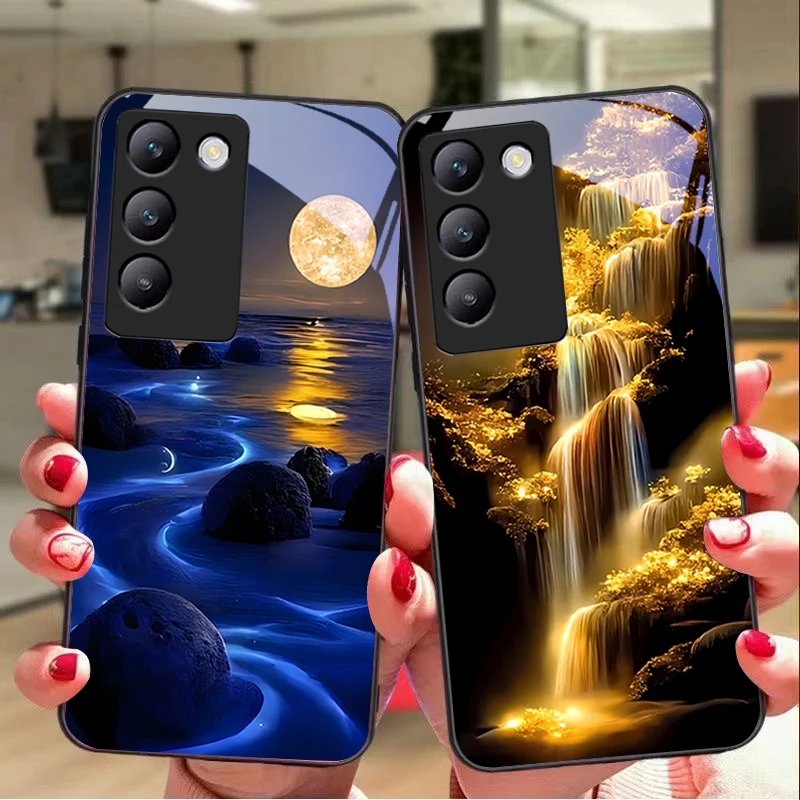 Shining Stone Ligh For Y72 33S 11 03 36 96 Lite 35 16 Iqoo 12 V40 SE 5G 29 40 21 30 X80 Pro Vivo Tempered glass phone case black