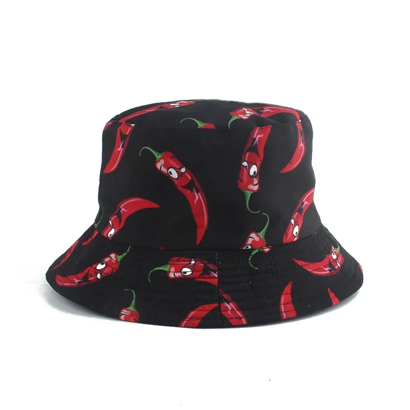 New Fashion Panama Hat Vegetables Pepper Printed Bucket Hat Reversible Fishing Cap Summer Sun Hats For Women Men Gorras