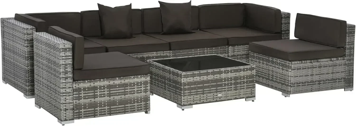 

Бестселлер: Комплект садовой мебели из 7 предметов, плетеные уличные диваны для отдыха с подушками и столешницей из закаленного стекла, цвет угольный