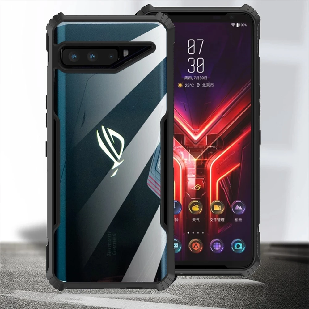 حافظة لهاتف ROG 5 سوداء مضادة للسقوط من الأكريليك حماية كاملة لهاتف ROG 1 2 3 Strix 5 5s 6 6D 7 Ultimate 8 9 Pro