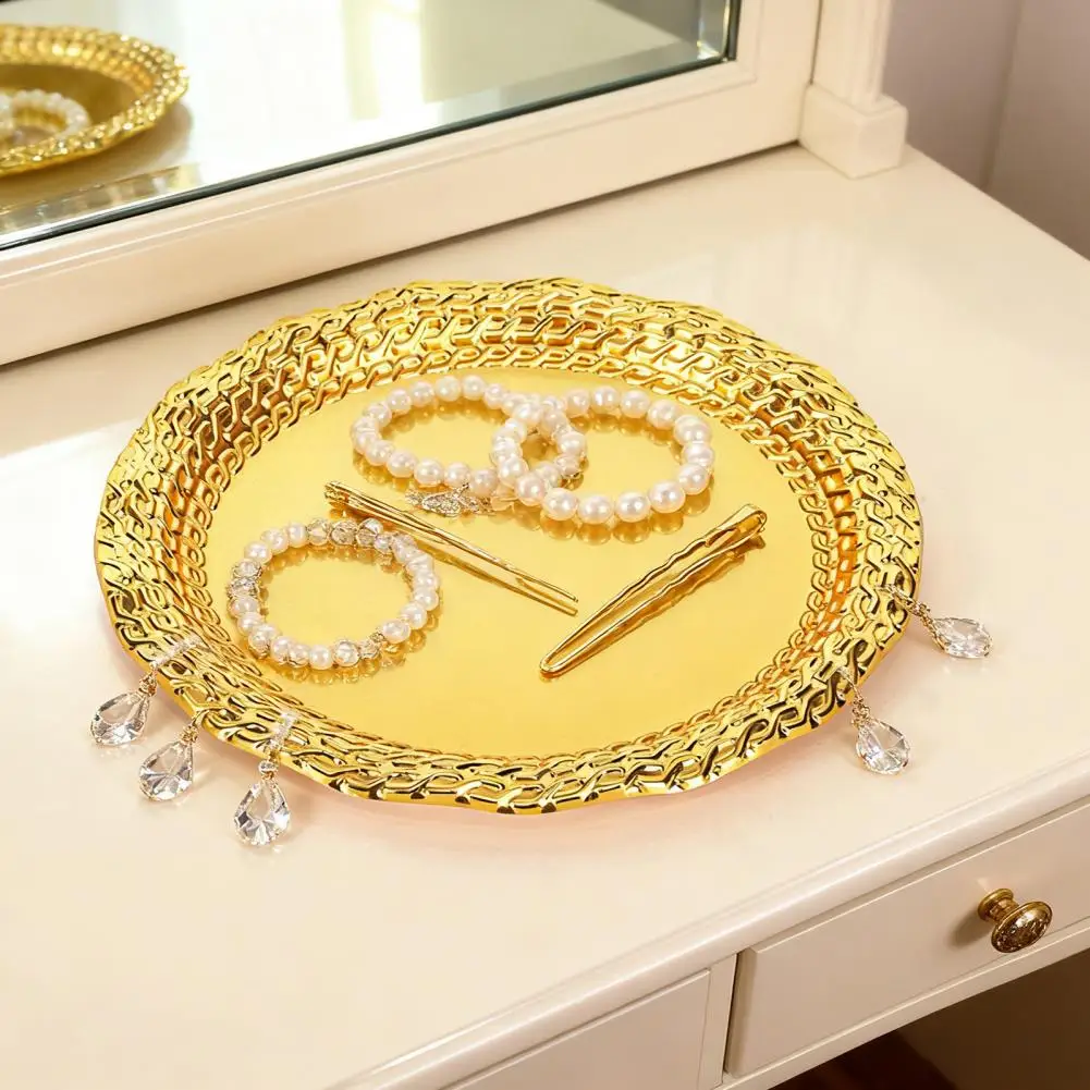 

Vintage Round Metal Tray Retro Decor Display Plate Flat Bottom Serving Platter For Jewelry Storage Snacks Cake Coffee Coaster