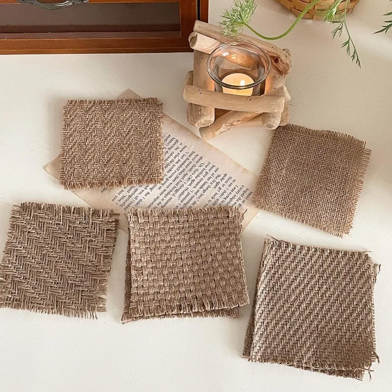 Jute Coasters Set of 6, 9x9cm Handwoven Macrame Cup Coasters, Rustic Farmhouse Decor for Candle Holders and Photography Props