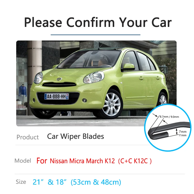 Car Front Wiper Blades For Nissan Micra March K12 2002~2011 C+C K12C Windscreen Windshield Brushes Accessories 2004 2006 2008