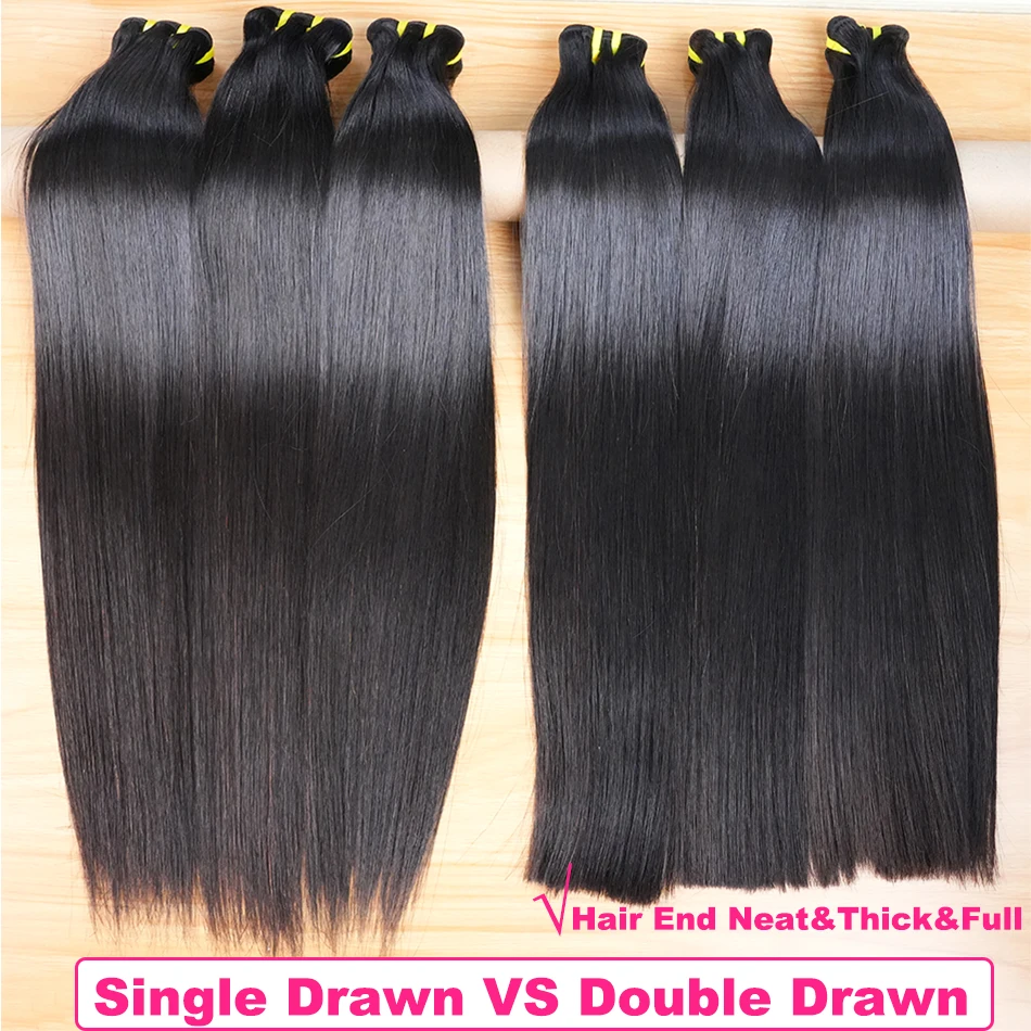 Yiwigs 15A Bone Straight Double Drawn 100% Human Hair Bundles 10-30 inches Unprocessed Raw Hair Weave Extensions For Women