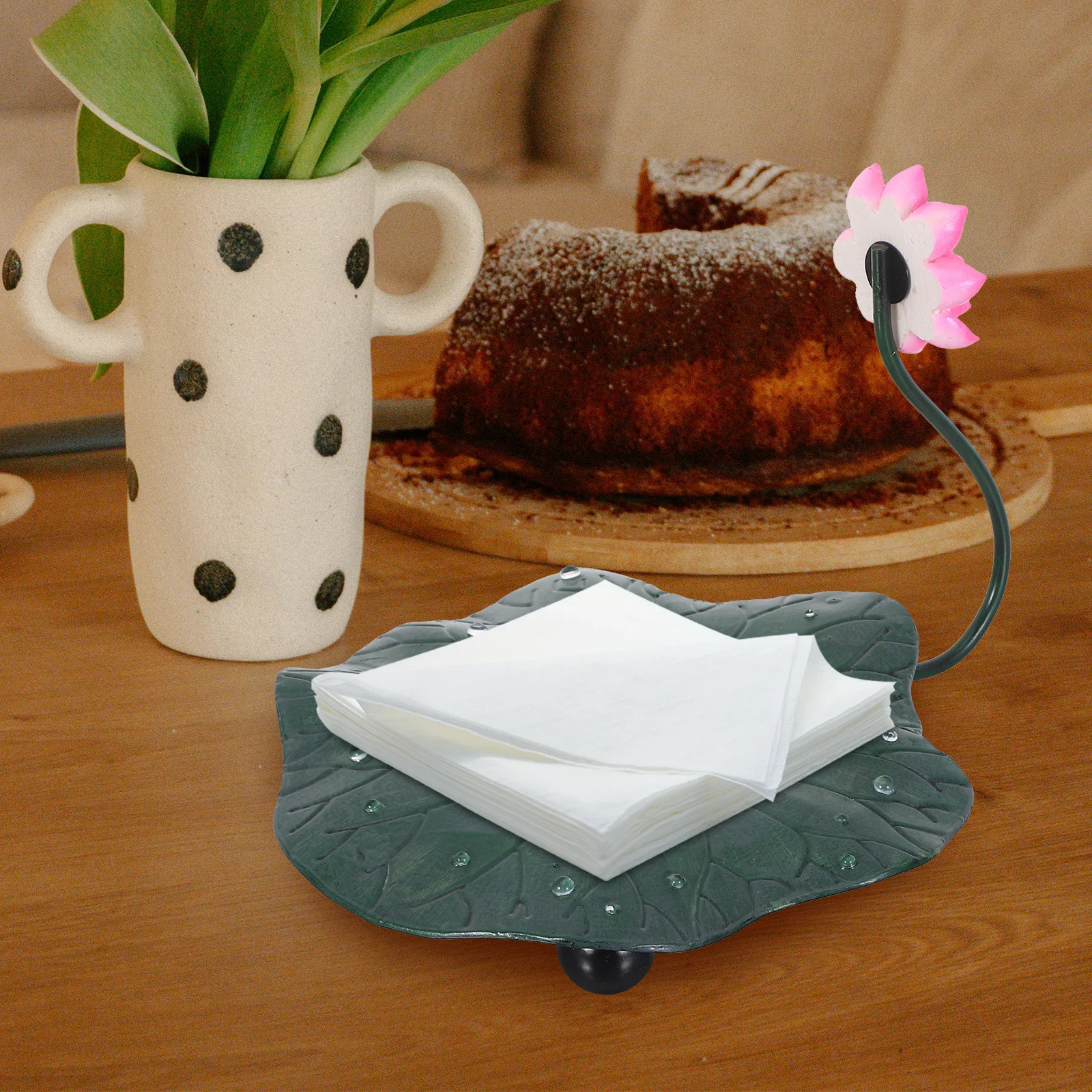

Vintage Floral Napkin Holder with Lotus Design Cast Iron Black Table Tissue Storage Rack for Dining Farmhouse Kitchen Restaurant