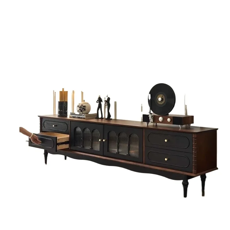 

French retro solid wood TV cabinet coffee table combination