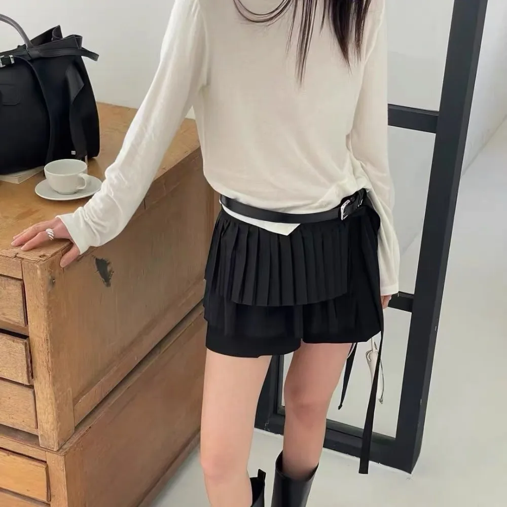 

Hip-hop Layer Outfits Pleated Skirt Sweet Shirt Extender Ruffled Edge Waistband Mesh Y2K Lace Up Hip Scarf