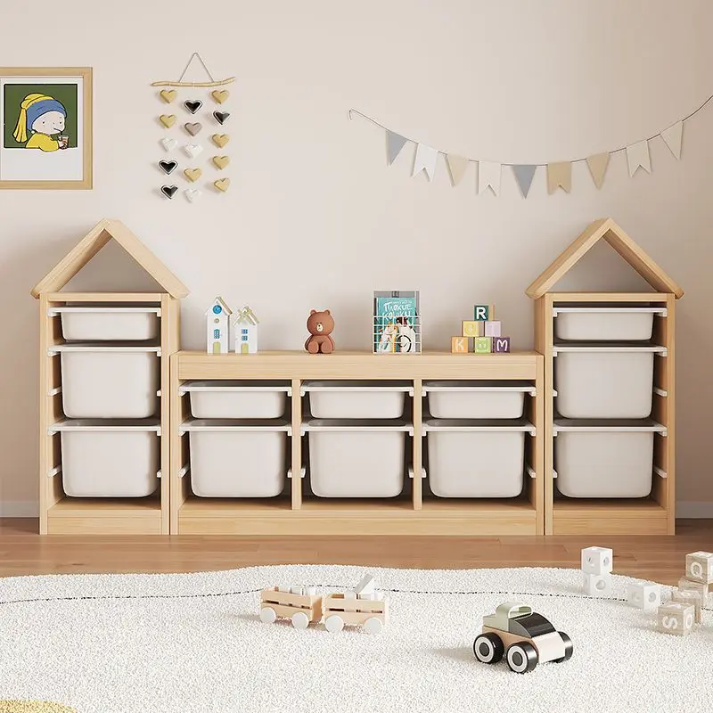Spielzeugaufbewahrungsschrank Kinderzimmer Massivholz-Aufbewahrungsregal mit großem Fassungsvermögen für das Wohnzimmer Baby-Spielzeugregal Schließfach