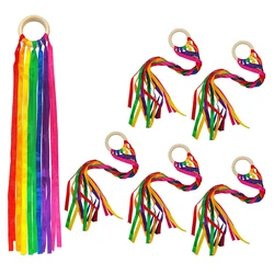 24/12PCS Montessori Ribbon Streamers For Kids Hand Kite with Wood Ring Gymnastics Dance Class Props Juegos Para Fiestas De Niños