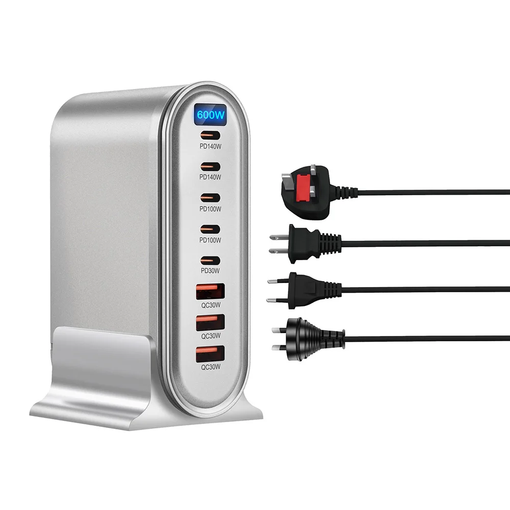 NEW 600W GaN Desktop Fast Charger LED Display 8 Ports PD Type C USB Fast Charging Station Adapter For iPhone/Samsung/Xiaomi/iPad