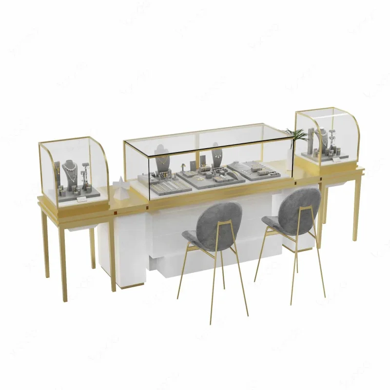 custom.Elegant SUNDO Luxury Jewelry Display Cabinet with LED Lighting Stainless Steel & Tempered Glass Jewelry Stores