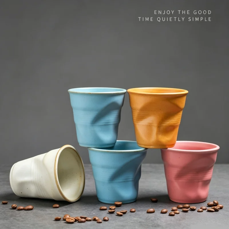 3/7oz Korean Style Cups and Mugs Coffee Mug White Ceramic Nordic Wrinkle Cup 90/200ml Drinking Coffe Tumbler English Letter