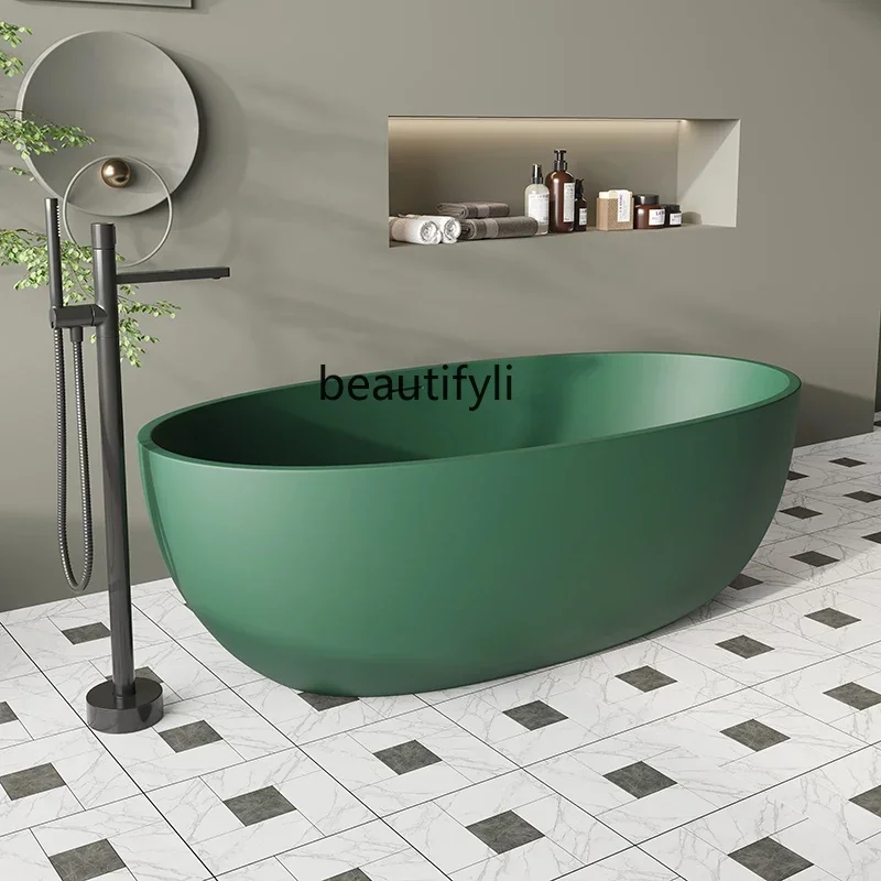 

6239Household artificial stone bathtub integrated resin transparent independent oval double ceramic bathtub