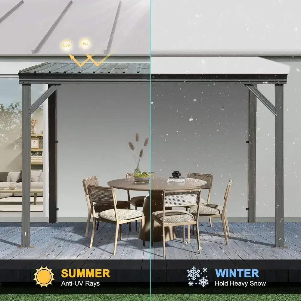 8'x10' Hardtop Gazebo Pergola with Galvanized Steel Roof and Drainage System, Outdoor Metal Patio Shelter view 6