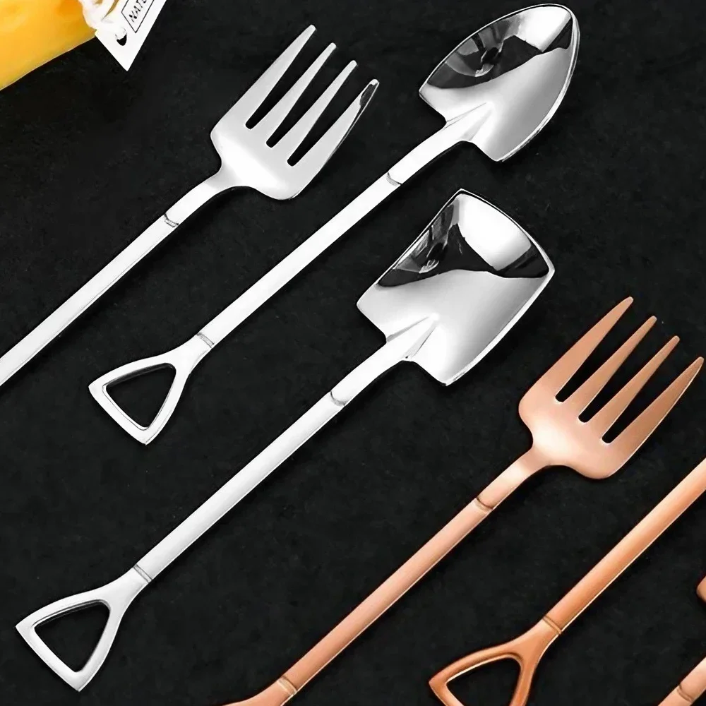 1PC 304 Stainless Steel Retro Coffee Spoon Shovel Ice Cream Spoon Creative Tea Spoon Fruit Forks Fashion Tableware