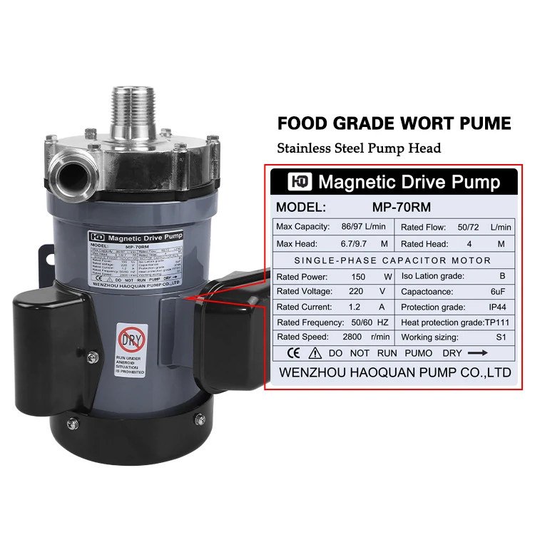 Factory Outlet MP-70RM 86/97 L/min Stainless steel magnetic drive beer brewery brewing pump Food grade wort hot water pump