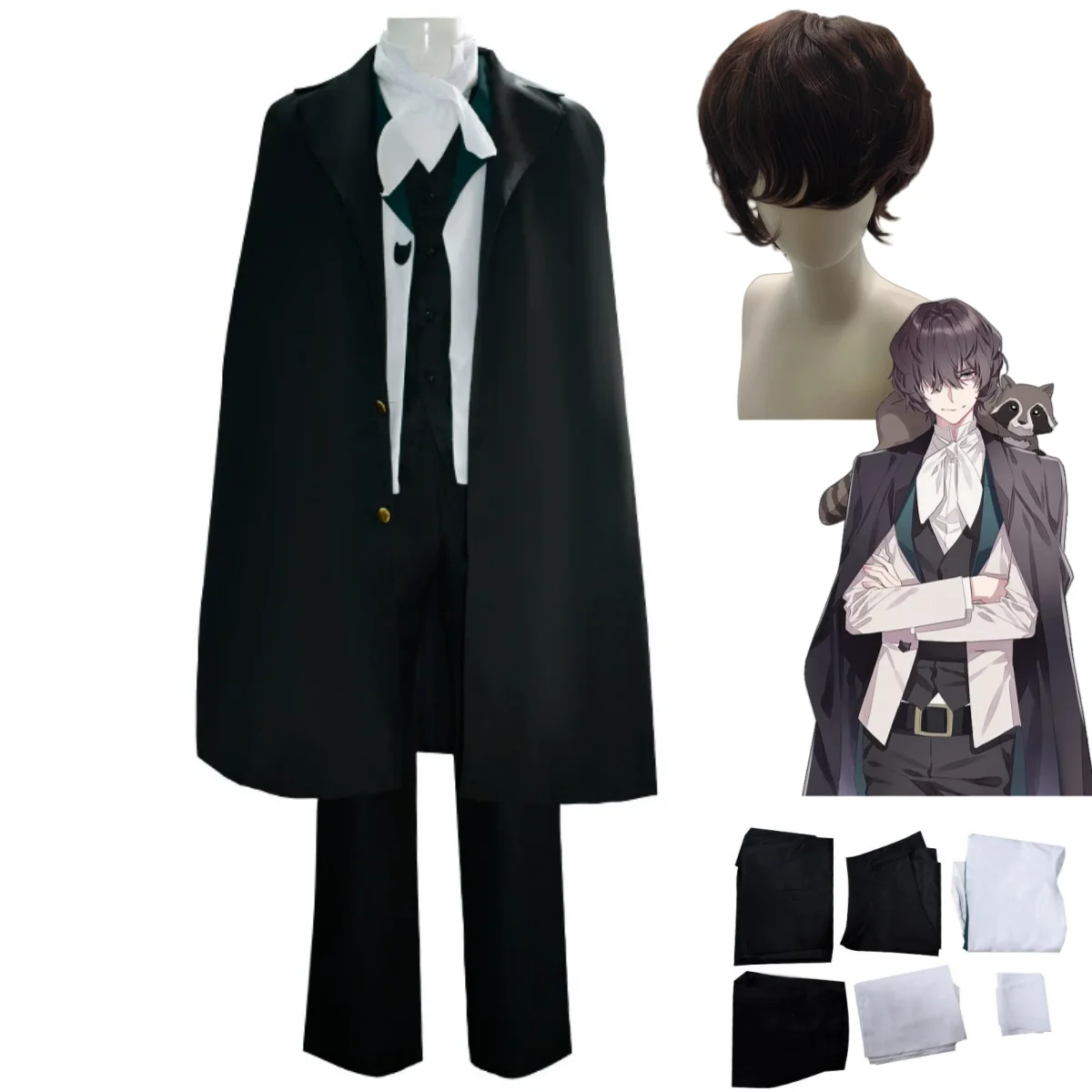 

Anime Bungo Stray Dogs Edgar Allan Poe Cosplay Costume Coat Shirt Trench Cloak Uniform Full Set Wig Man Halloween Suit