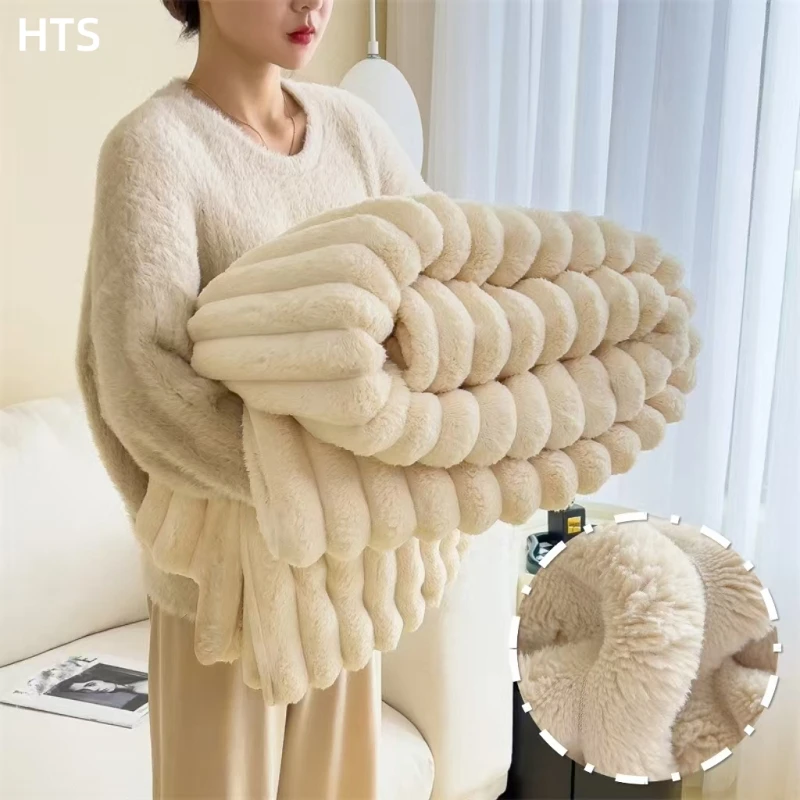 

Solid Color Thickening Wide Striped Blankets for Beds Air Conditioner Plush Throw Blanket Winter Sofa Cover Bedspread Blankets