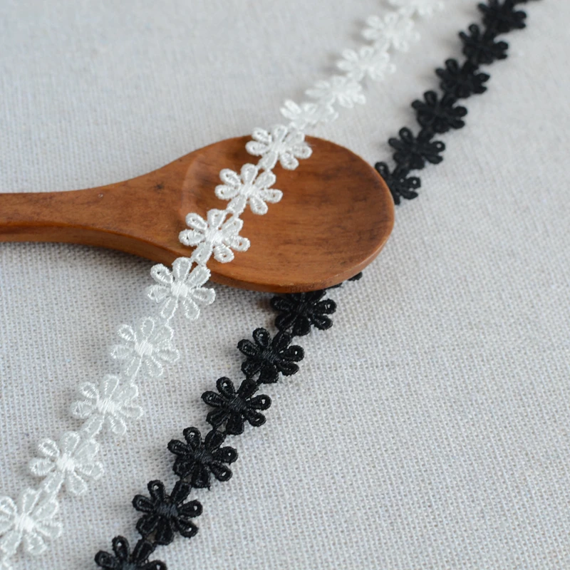 1.2CM Wide White Black Little Sunflower Embroidered Lace Fabric Ribbon Dress Collar Trim Headwear Dolls Clothes DIY Sewing Decor