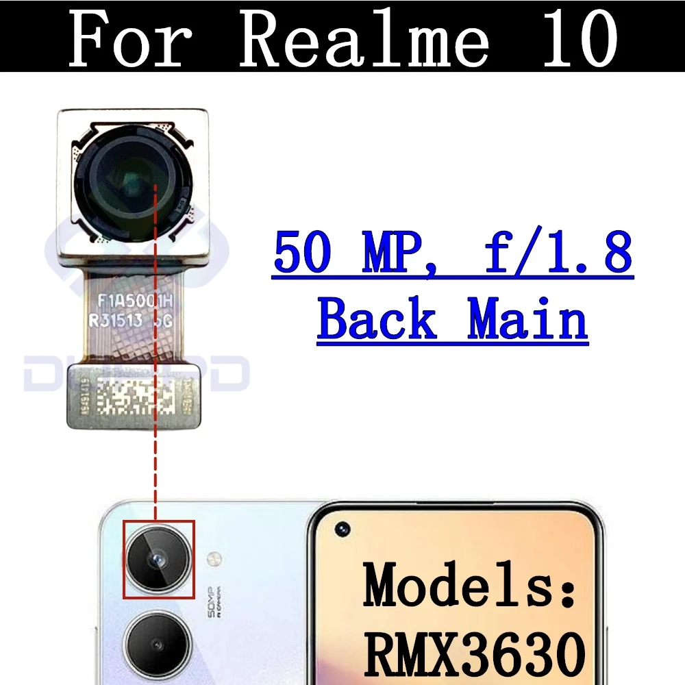 Original Rear Camera Module Flex Cable For Realme 10 RMX3630 Front Selfie Small Facing Main Back Camera Glass Lens Parts