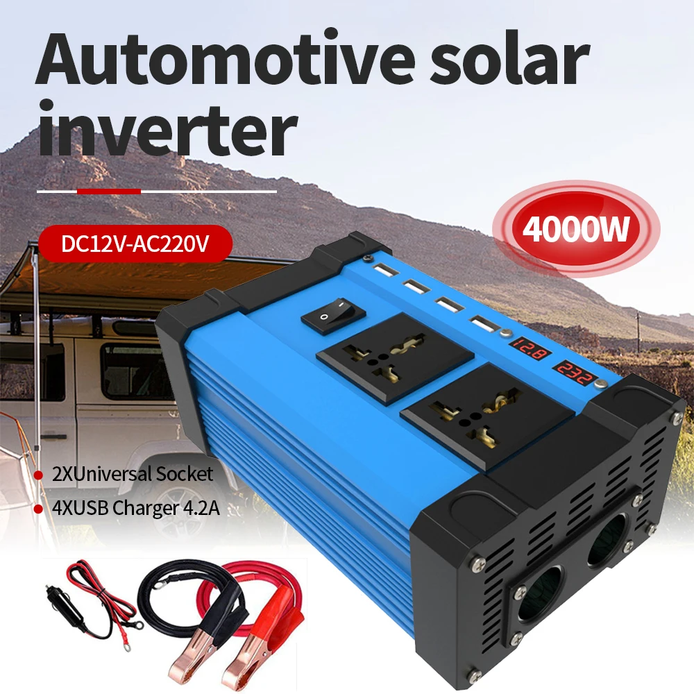 

Hot Sell 4000W Inverter with LED Display Power Supply DC 12V for AC 220V/110V Car Solar Converter Fast Charging Camping RV