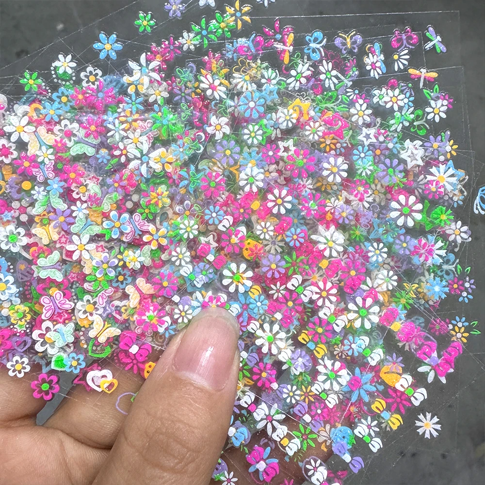

30/24Pcs Fluorescence Flower Nail Stickers 3D Colorful Sakura Daisy Cute Flowers Decals Self-Adhesive Slider Manicure Decoration