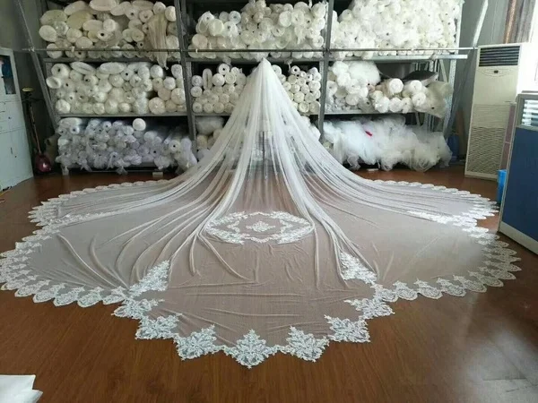 long 500cm Real Photo One layer white lvory Wedding Cathedral Veil Lace Veil Long Veils bridal Accessories