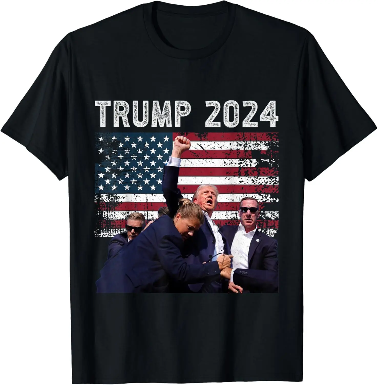 NEW! US Flag Donald Trump Election Rally Shooting 2024 T-Shirt - MADE IN USA