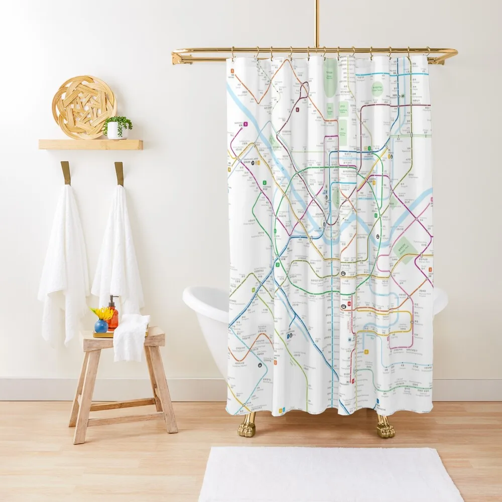 Cortina de ducha con mapa de Seúl metro, bonita decoración para el baño, juegos de ducha para cortina de baño