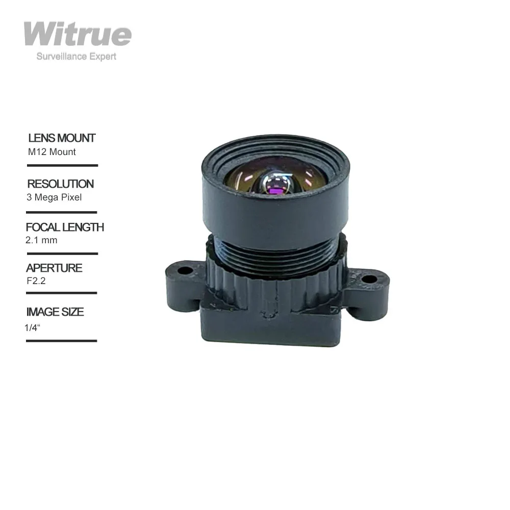 

Witrue No Distortion Lens HD 3MP 2.1MM M12 Mount Apperture F2.2 Format 1/4" with 650nm IR Filter for Surveillance CCTV Cameras