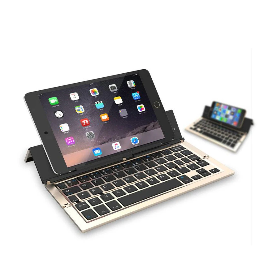 Portable Folding Rechargeable Aluminum Foldable bluetooth Keyboard with Phone Stand