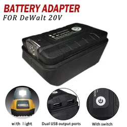 Battery Adapter For DeWalt 20V Li-ion Battery Dual USB Output Ports Converter Power Bank Phone Charger With LED Working Light