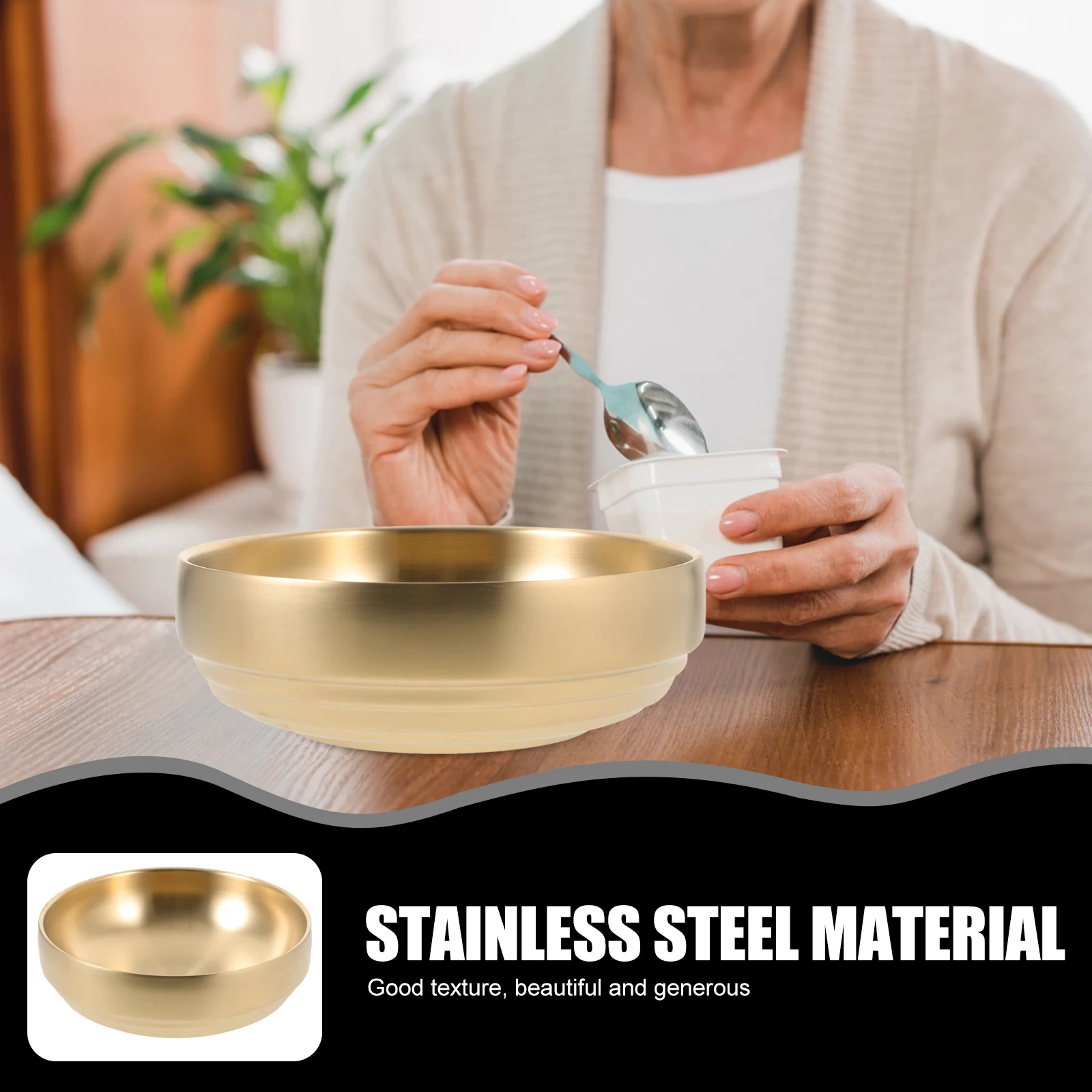 

Stainless Steel Cold Noodle Bowl Korean style Single Layer Ramen Soup Rice Mixed Tableware Golden Large Kitchen Homeware