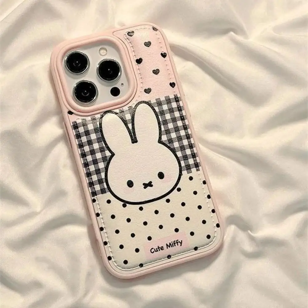 Niedliche Miffy Cartoon Bunny Plaid Polka Dot Handyhülle Niedliche Tier Schutzhülle Mode Handyhülle Kawaii Muster Trendige Handyhülle