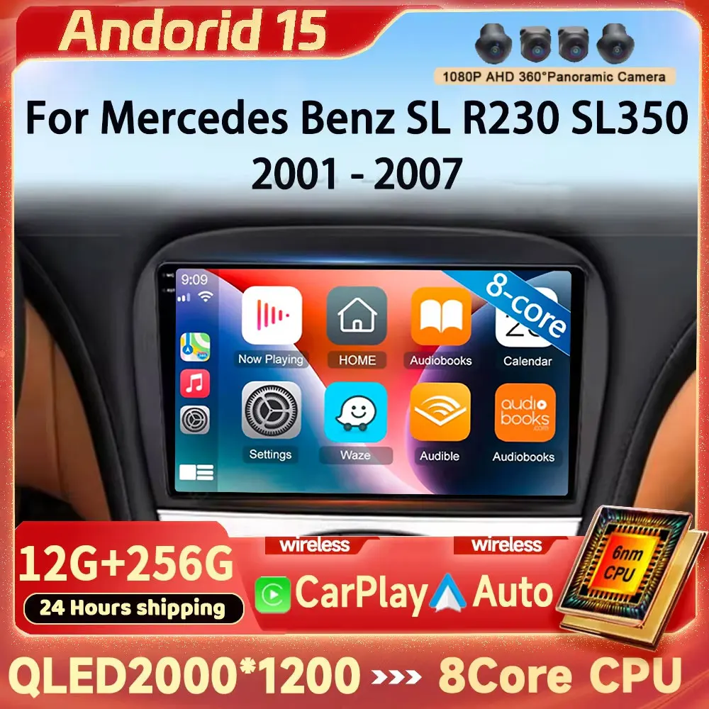 Android 15 Car Radio For Mercedes SL R230 SL350 SL500 SL55 SL600 SL65 2001 -2007 WiFi+4G Navigation GPS Multimedia Player Stereo